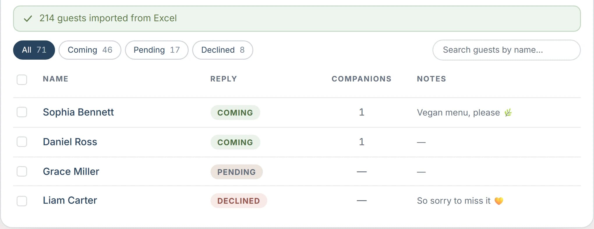 Importa tu lista de invitados desde Excel